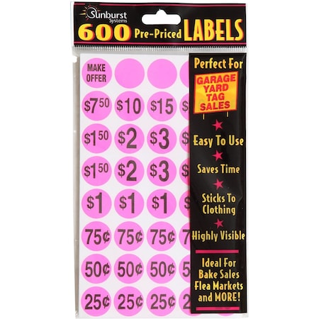 Sunburst Systems Labels Pink 600 Count, PK600 7030